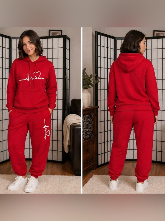 Pants - ❤️ Red Heartbeat Graphic Hoodie & Jogger Set | Size L‎ NWOT